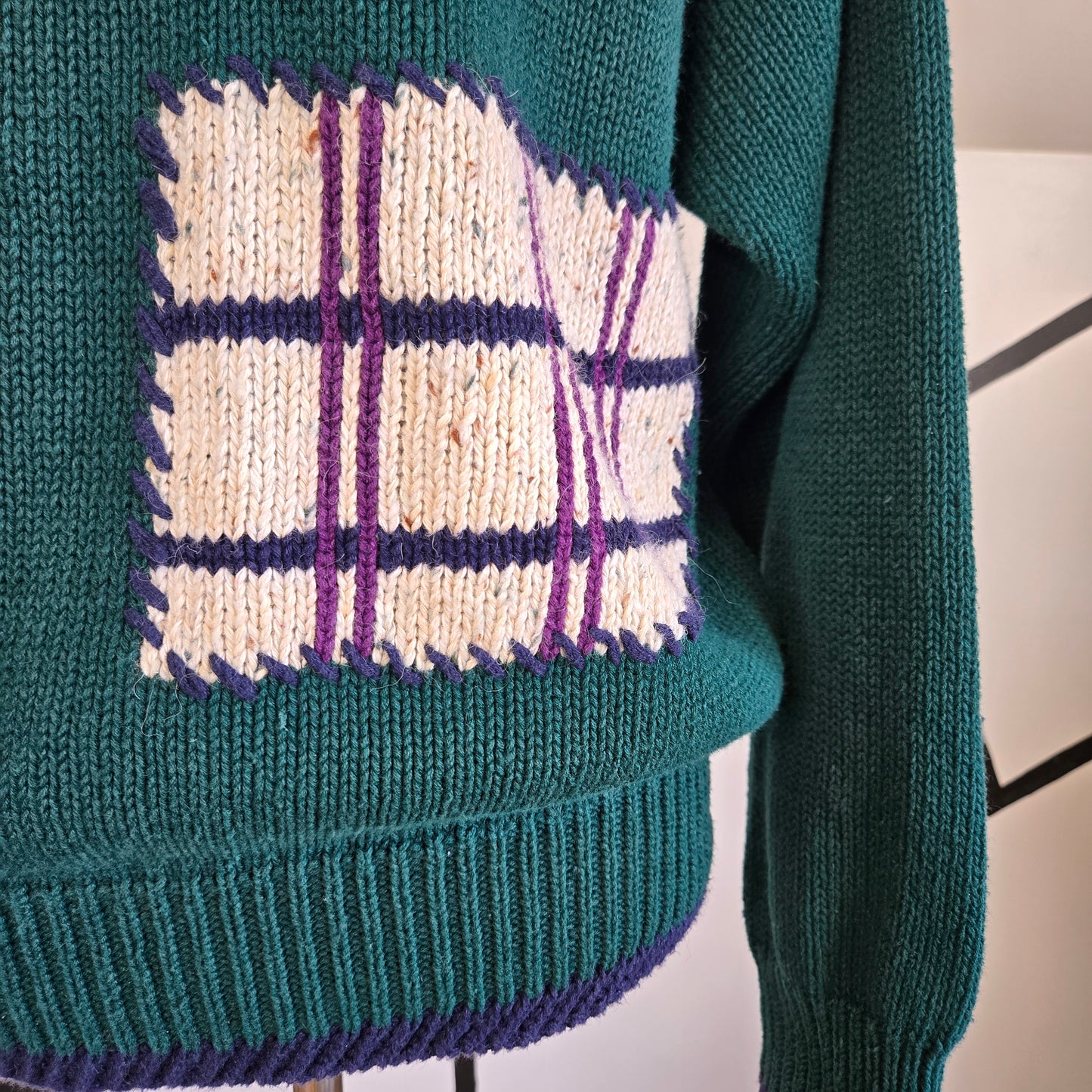 English Sports Shop Bermuda Vintage Plaid Patchwork Sweater - large