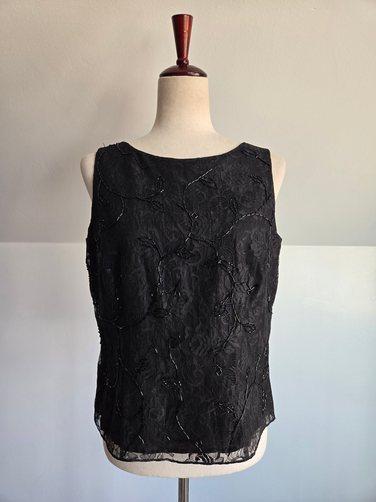 Ann Taylor Y2K Black Lace Glass Beaded Top -