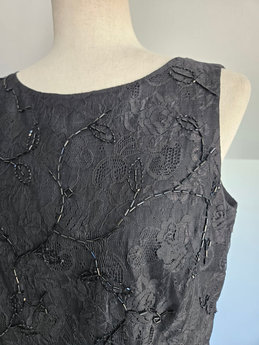 Ann Taylor Y2K Black Lace Glass Beaded Top -