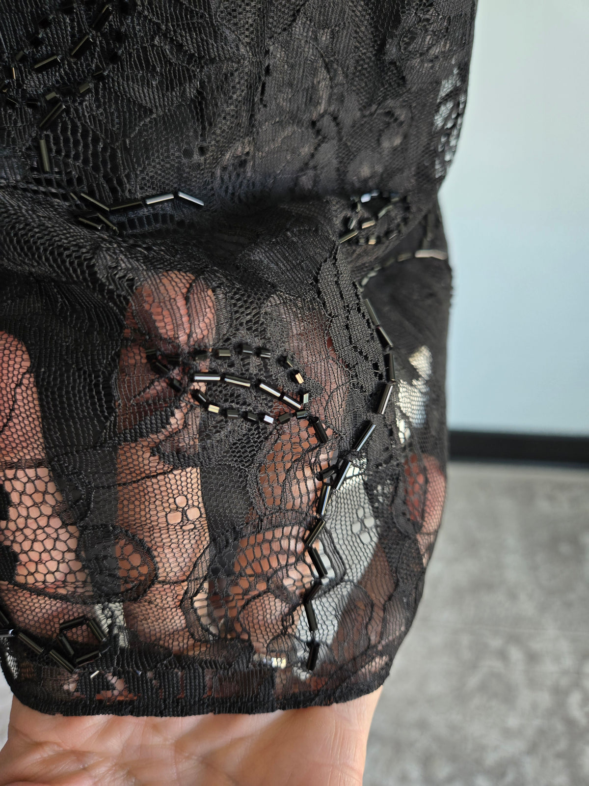 Ann Taylor Y2K Black Lace Glass Beaded Top -