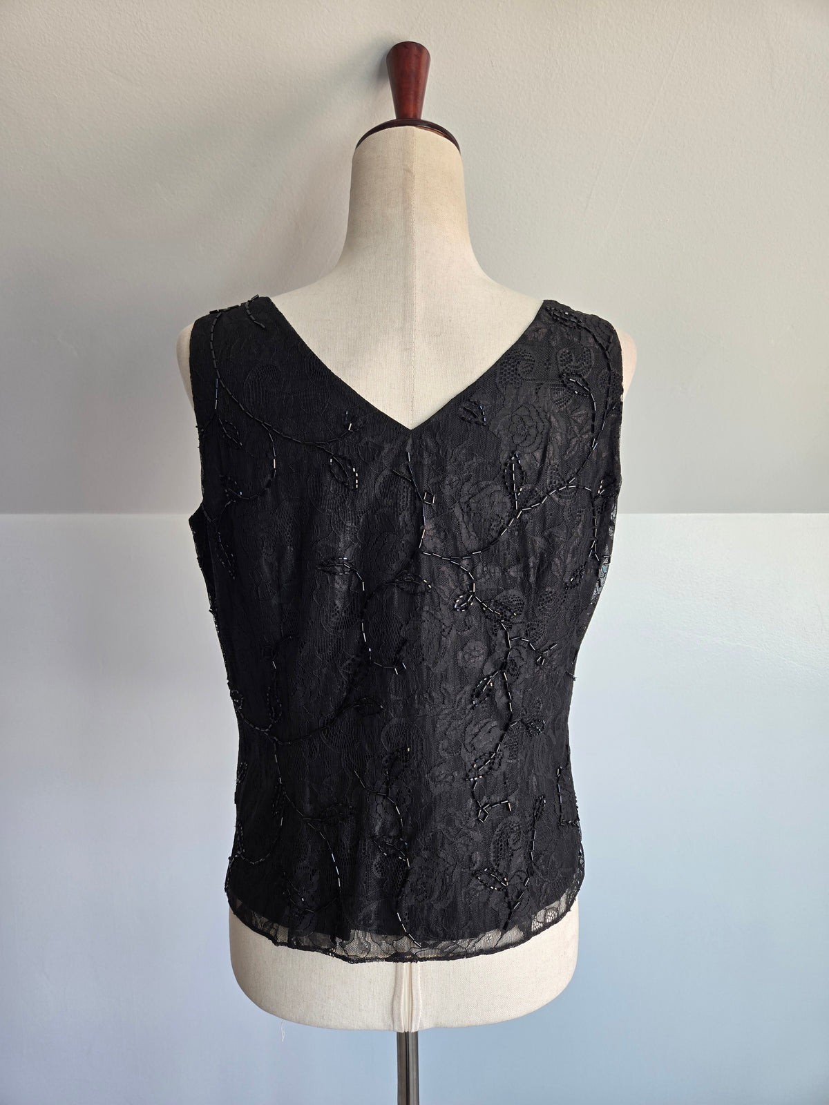 Ann Taylor Y2K Black Lace Glass Beaded Top -