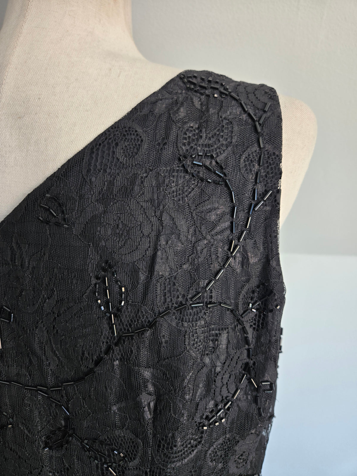 Ann Taylor Y2K Black Lace Glass Beaded Top -
