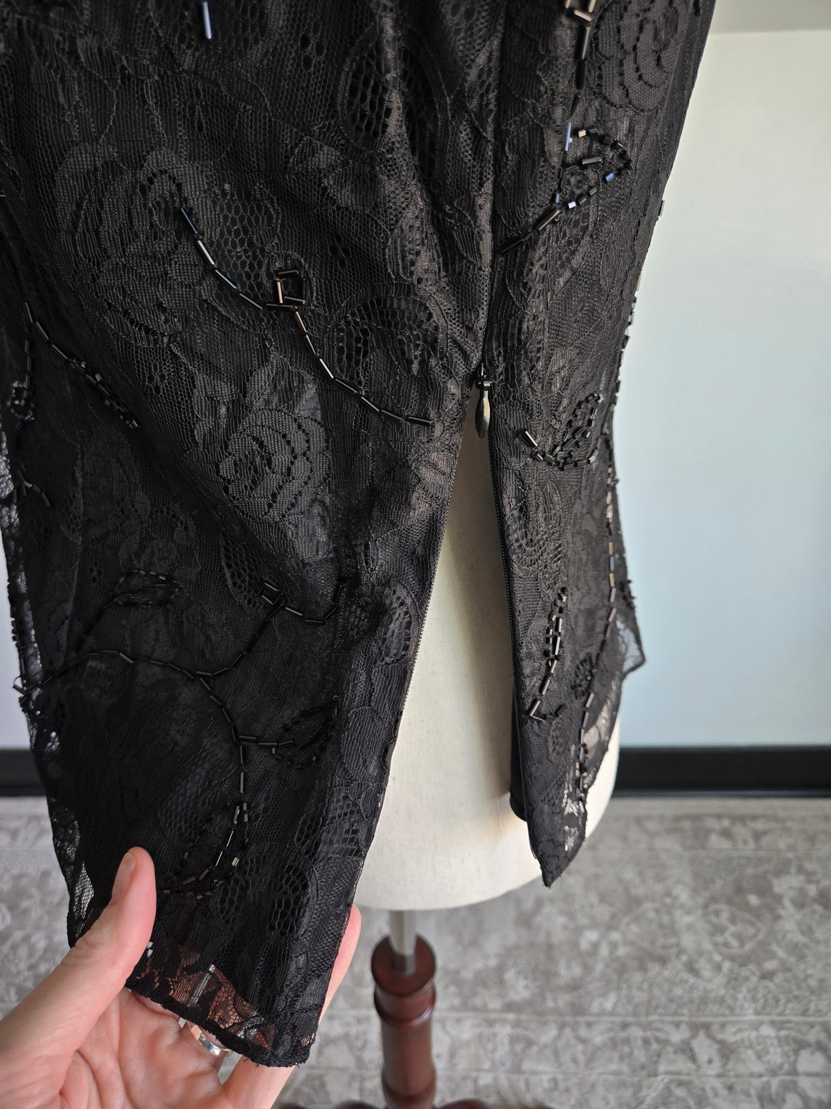 Ann Taylor Y2K Black Lace Glass Beaded Top -