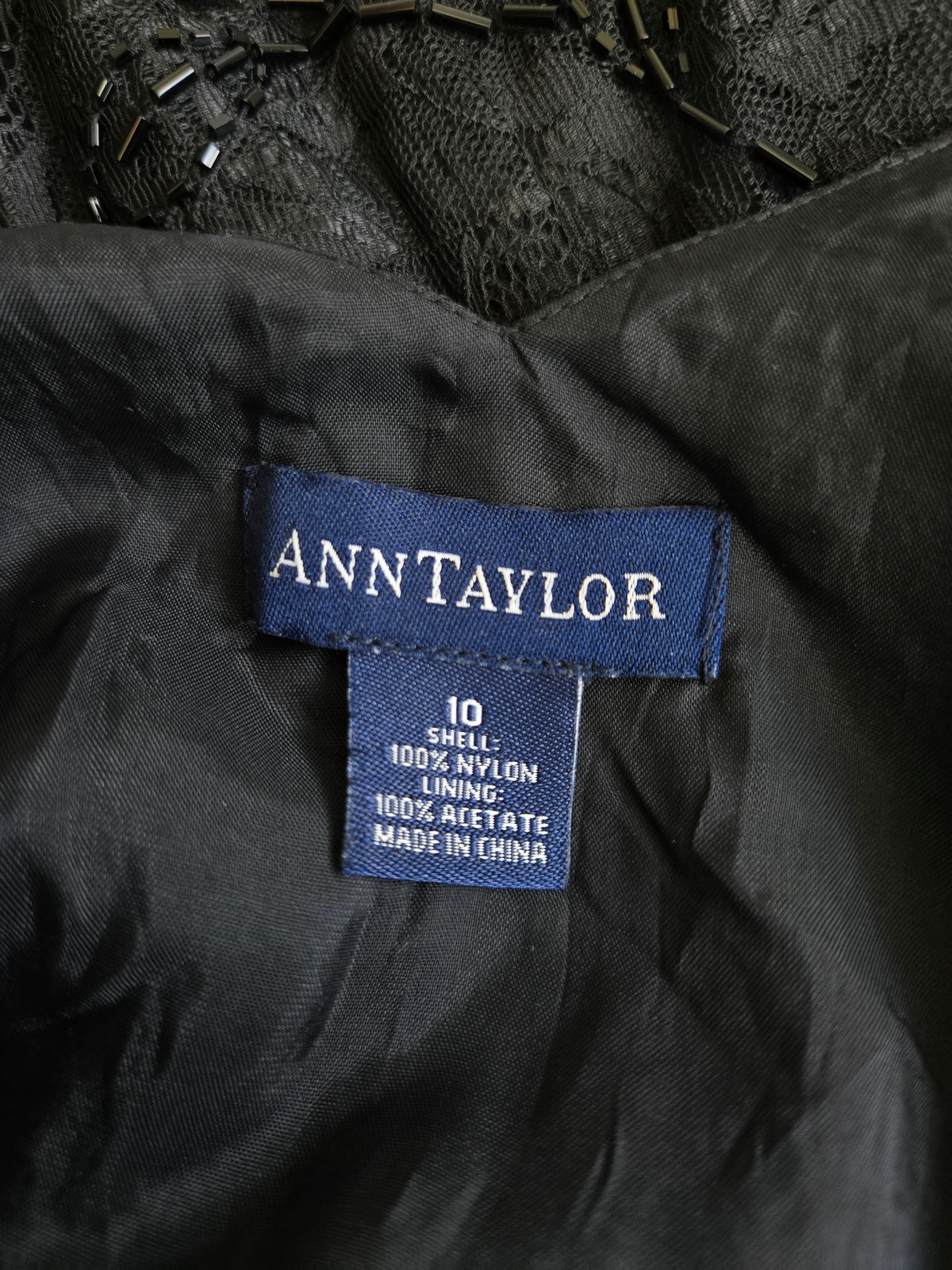 Ann Taylor Y2K Black Lace Glass Beaded Top -