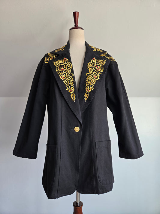 Jen Jen by Darian Vintage 80s Cotton Denim Jacket with Red Gems -