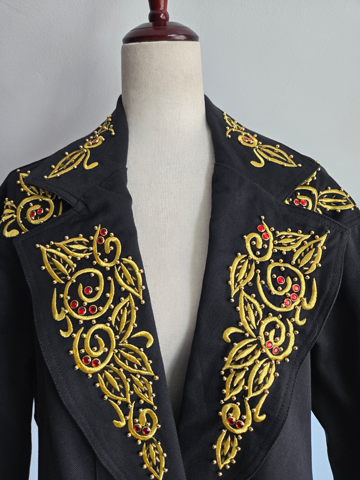 Jen Jen by Darian Vintage 80s Cotton Denim Jacket with Red Gems -