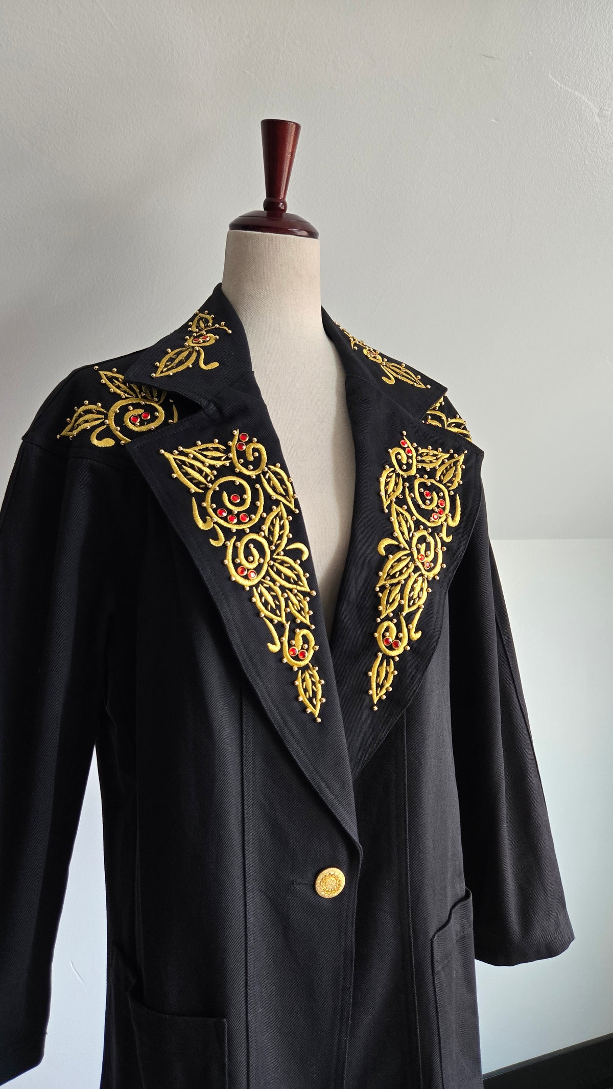 Jen Jen by Darian Vintage 80s Cotton Denim Jacket with Red Gems -