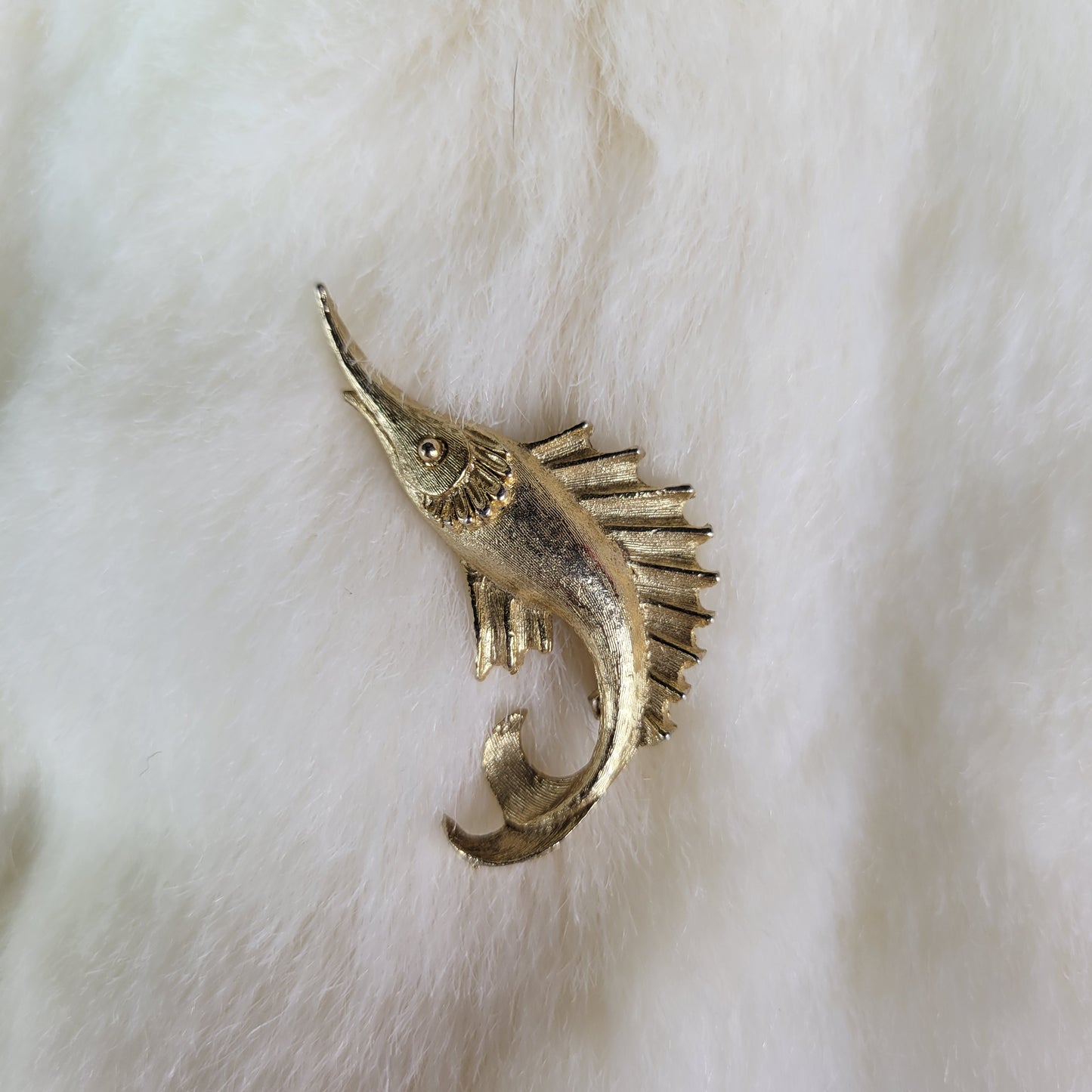 Gold 1960s Swordfish Designer Signed Manselle Vintage Brooch