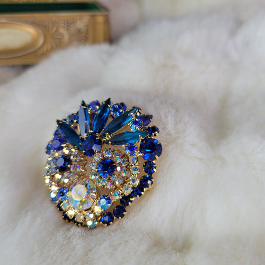 Vintage Aurora Borealis Royal Blue Rhinestone Brooch