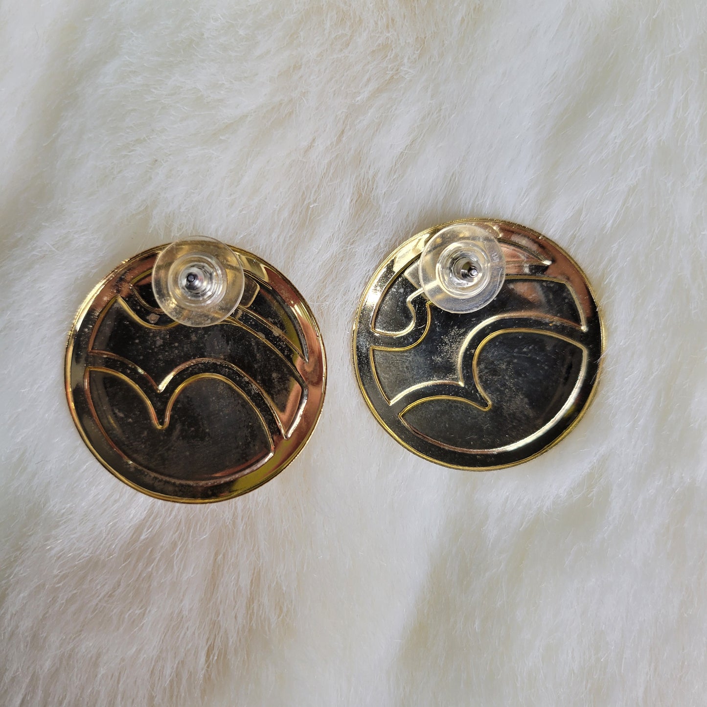 Gold and Purple Swirl Enamel Fill Round Earrings - Pierced