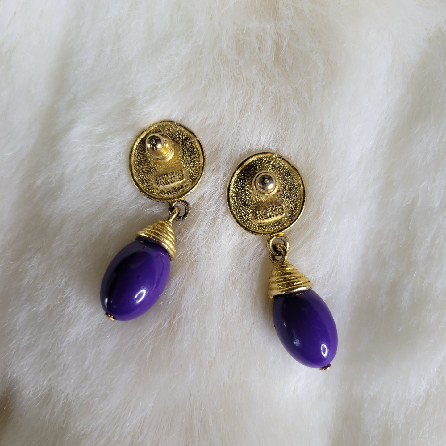Gold and Pink with Purple Gumdrop Vintage Earrings - Pierced