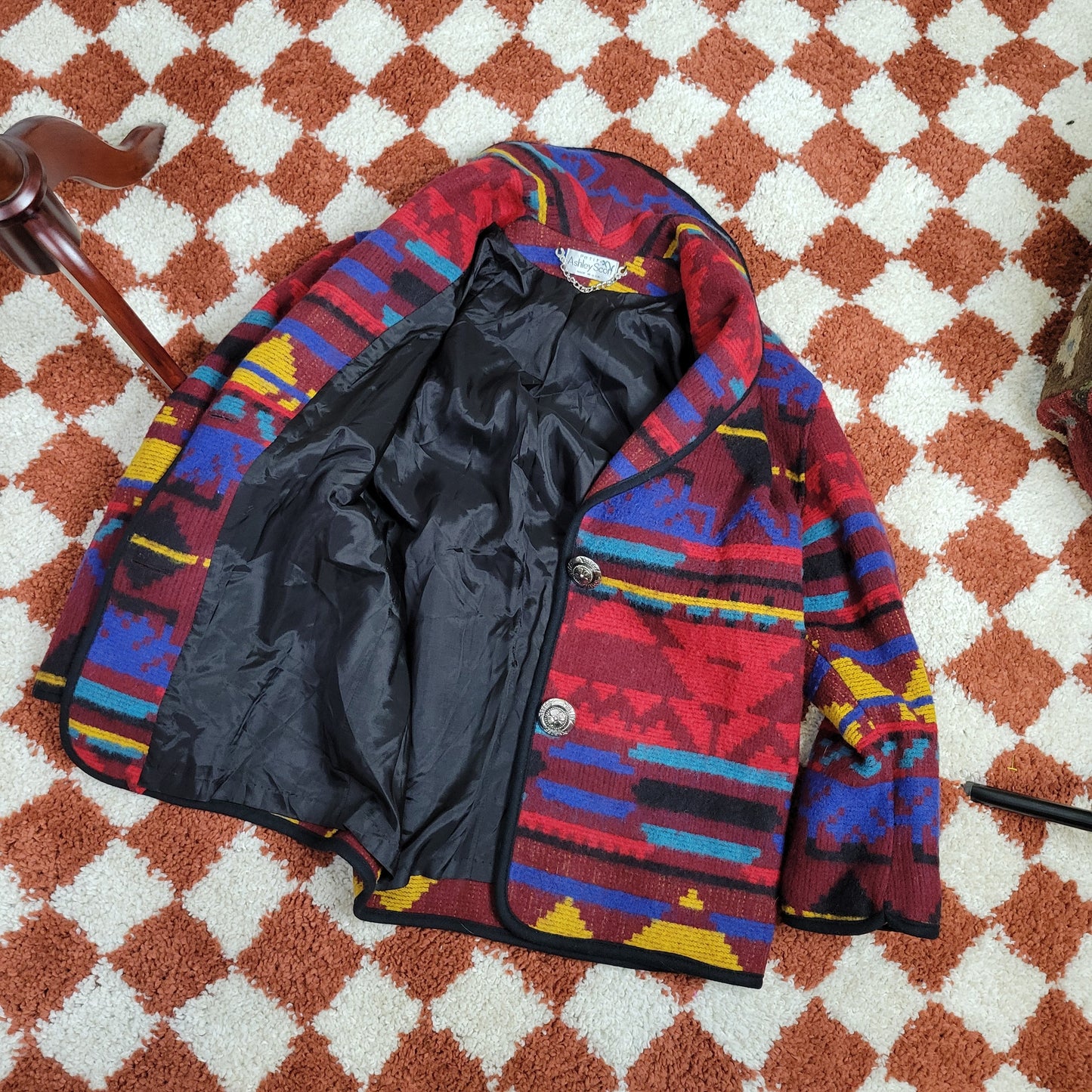 Vintage 80's Ashley Scott Wool Southwest Colorful Jacket - large
