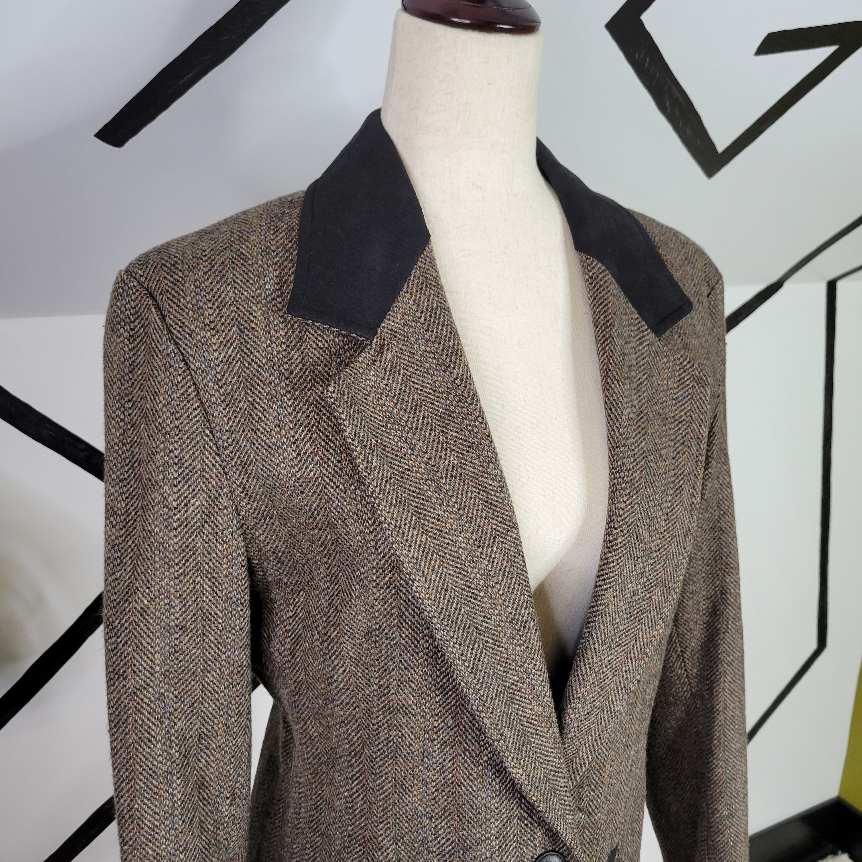 Pioneer Wear Vintage 80s Western Wool Tweed Blazer with Leather