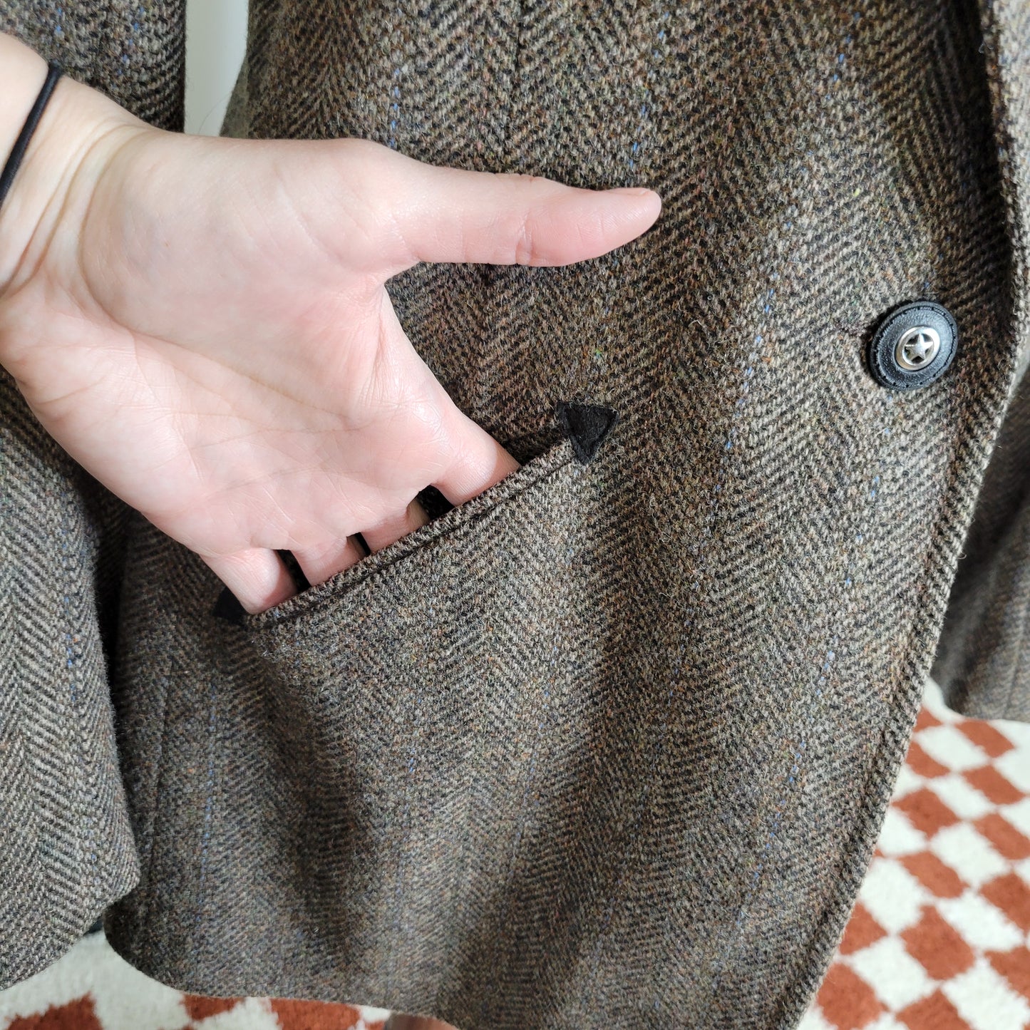 Pioneer Wear Vintage 80s Western Wool Tweed Blazer with Leather Collar - Size 10