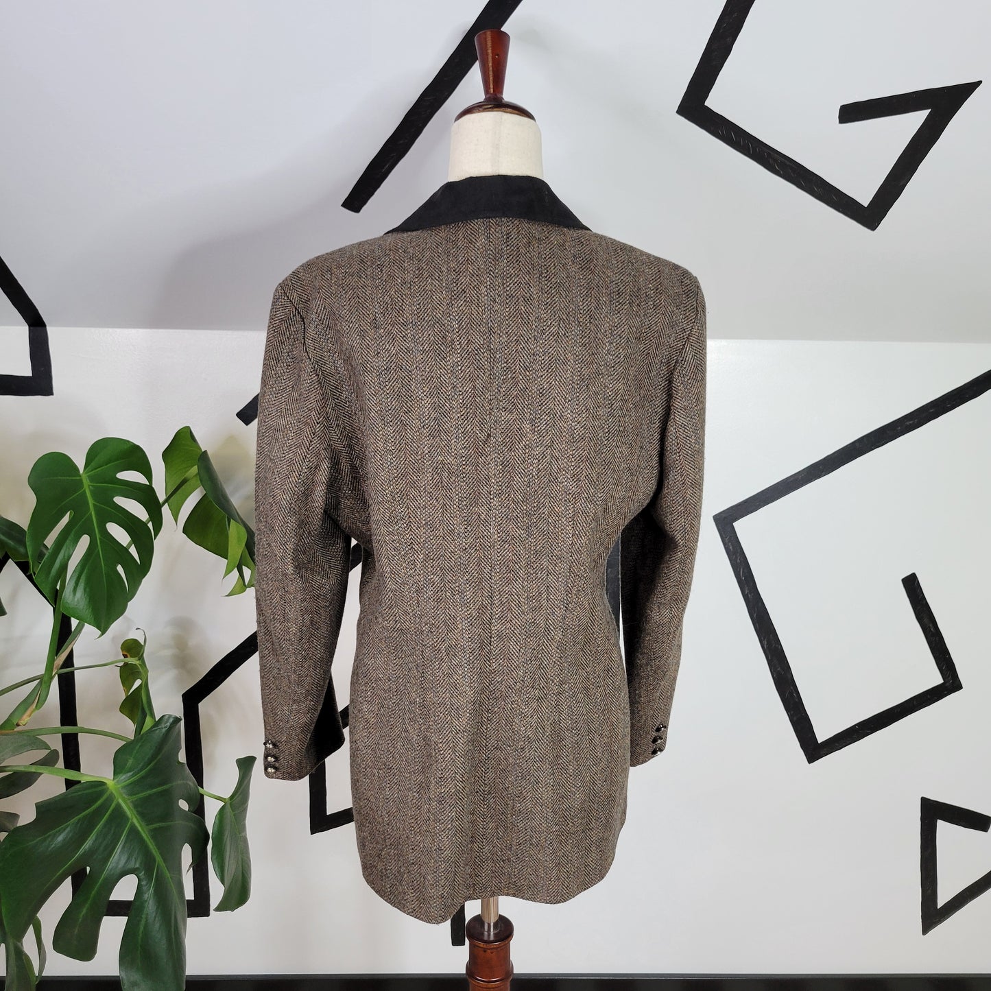 Pioneer Wear Vintage 80s Western Wool Tweed Blazer with Leather Collar - Size 10