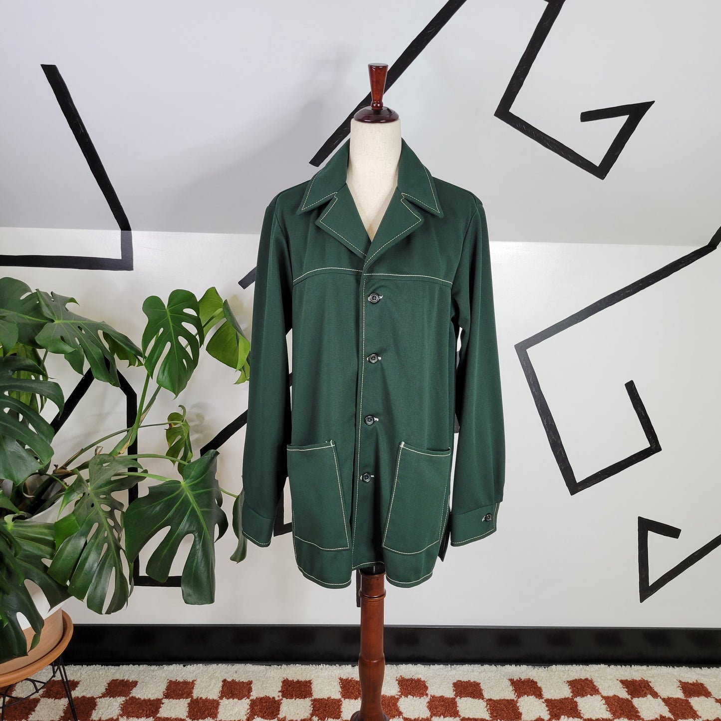 Vintage 60s Farah Forest Green Western Shirt Jacket - Large