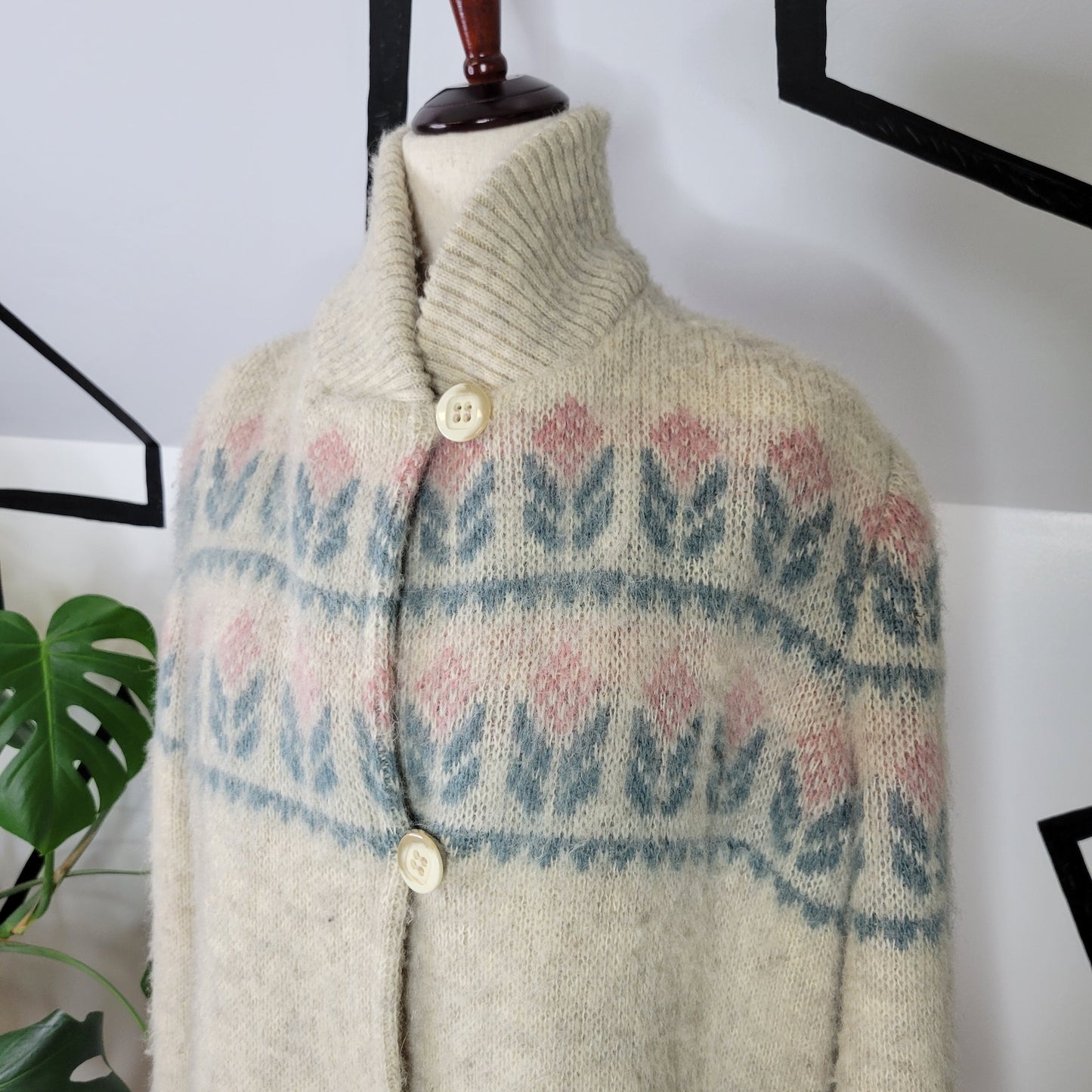 Alafoss of Iceland Vintage Fully Lined Hand Knit Wool Sweater Jacket - Large