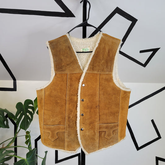 Vintage Genuine Suede Leather Sherling Western Vest - Size 42