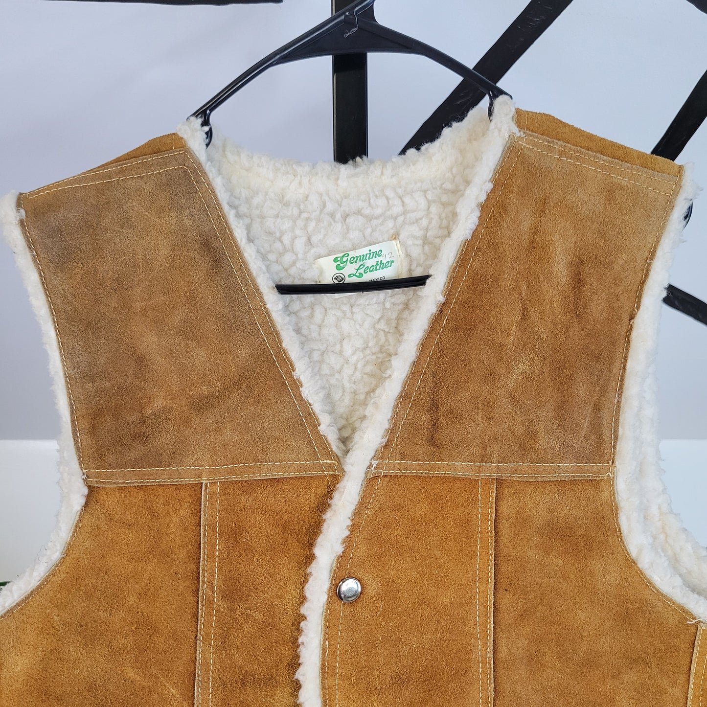 Vintage Genuine Suede Leather Sherling Western Vest - Size 42