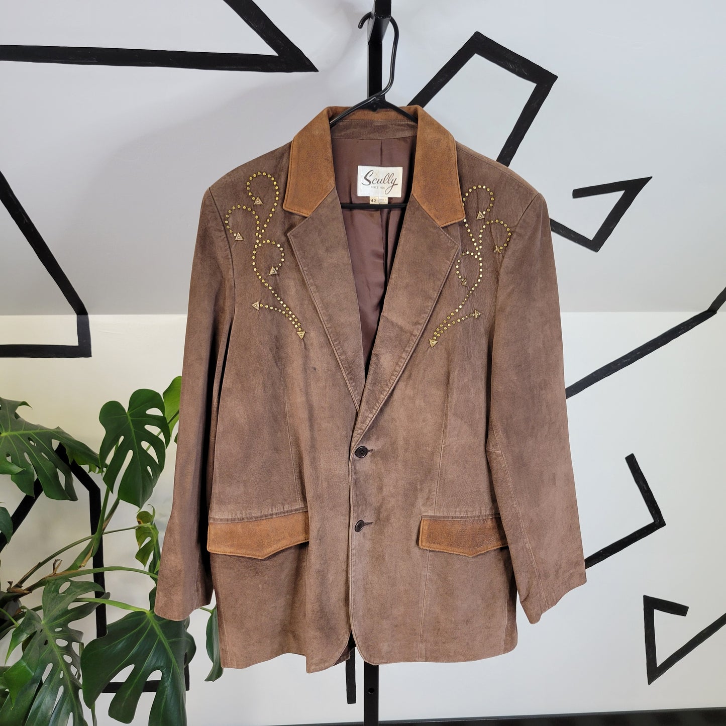 Scully Vintage Suede Leather Blazer with Stud Details - Size 42