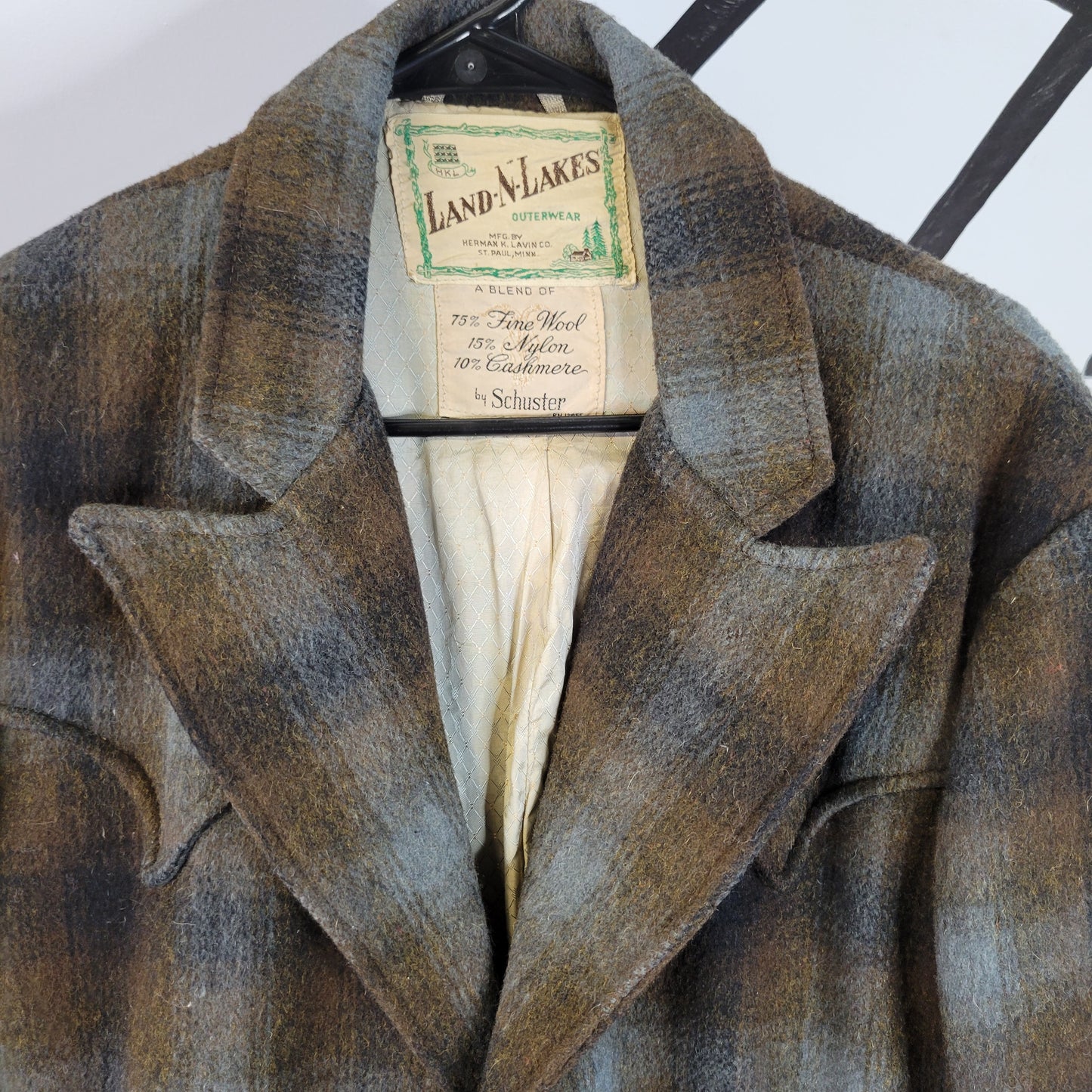 Land N Lakes Outfitters 1950s Vintage Shadow Plaid Wool and Cashmere Blazer -