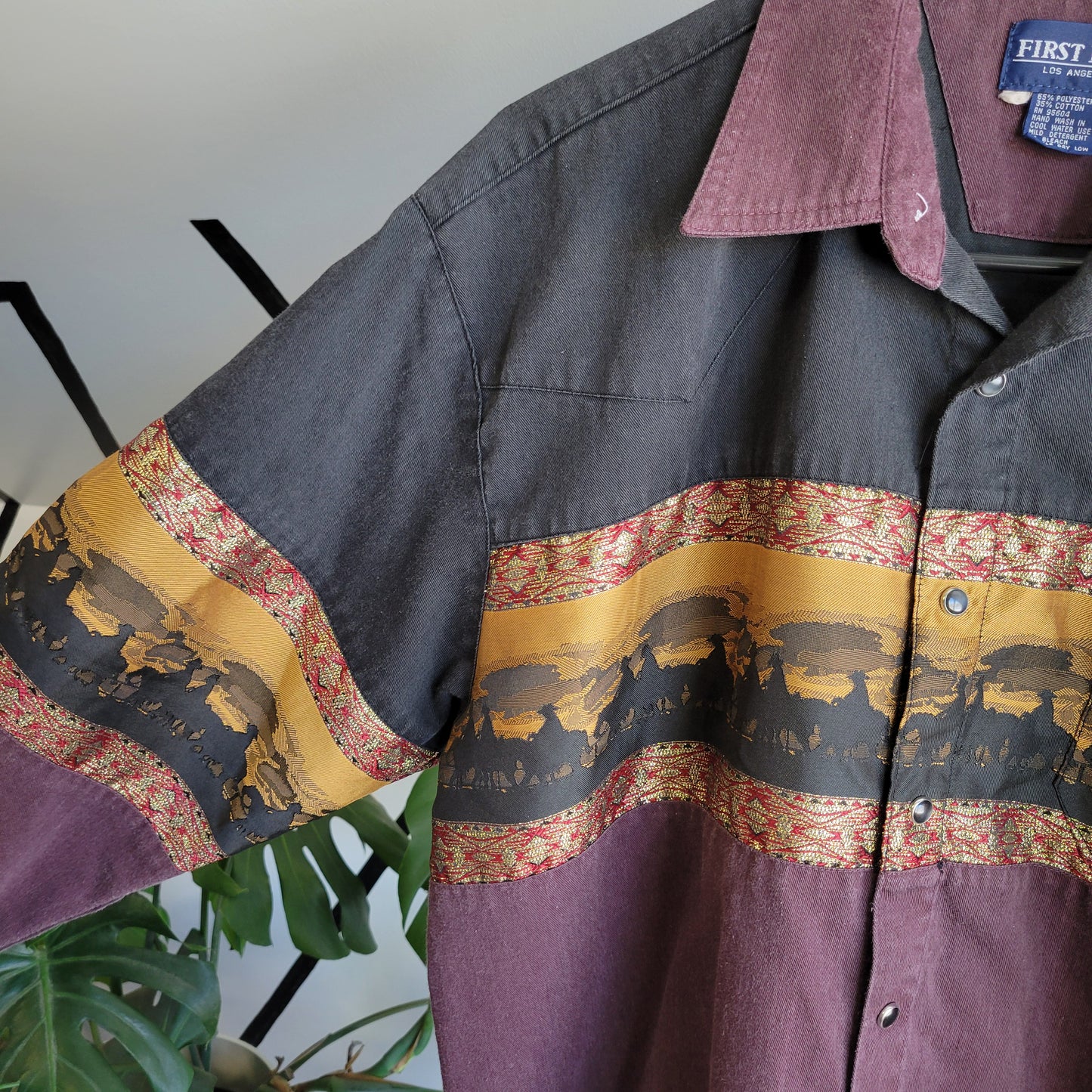 First Line Los Angeles Vintage Western Woven Cowboy Scene Shirt - Large