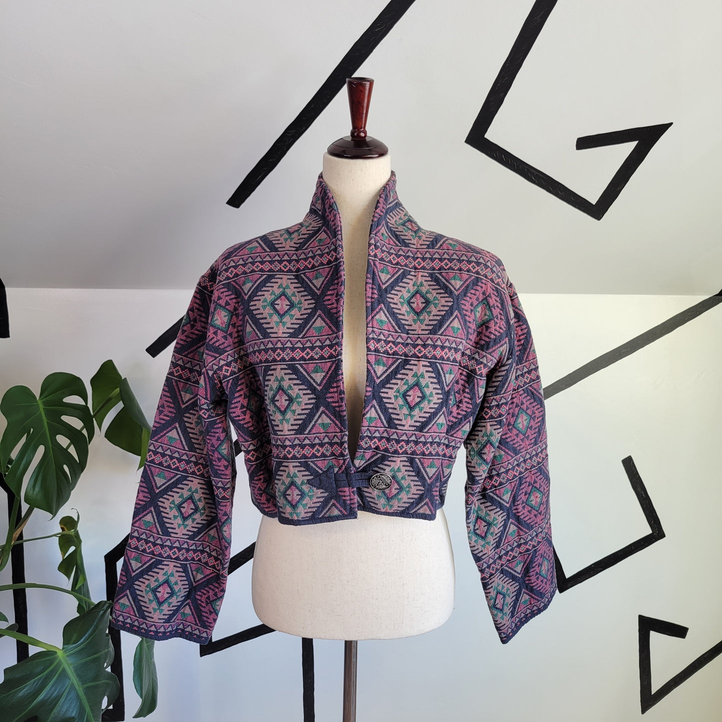 Vintage Flashback Cropped Southwest Woven Jacket - medium