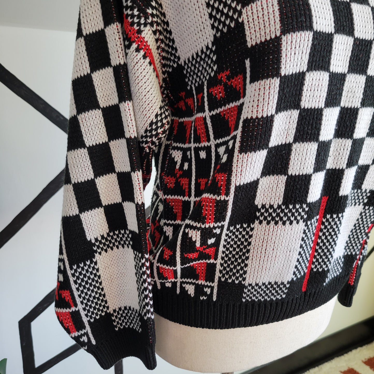 Vintage Hand Knit Checkered Sweater - small