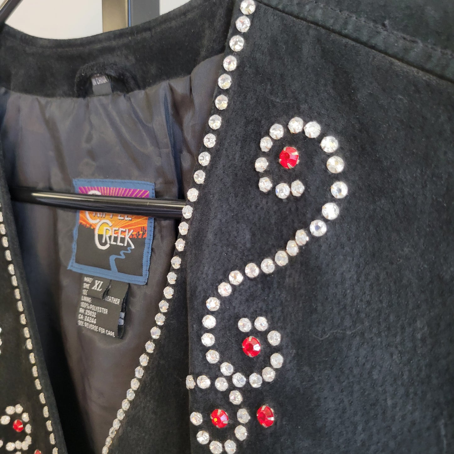 Cripple Creek Black Leather Bedazzled Vest - XL