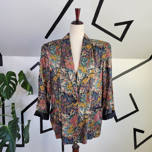 Kensington Square Vintage Oversized Checkered Floral Blazer - M/L