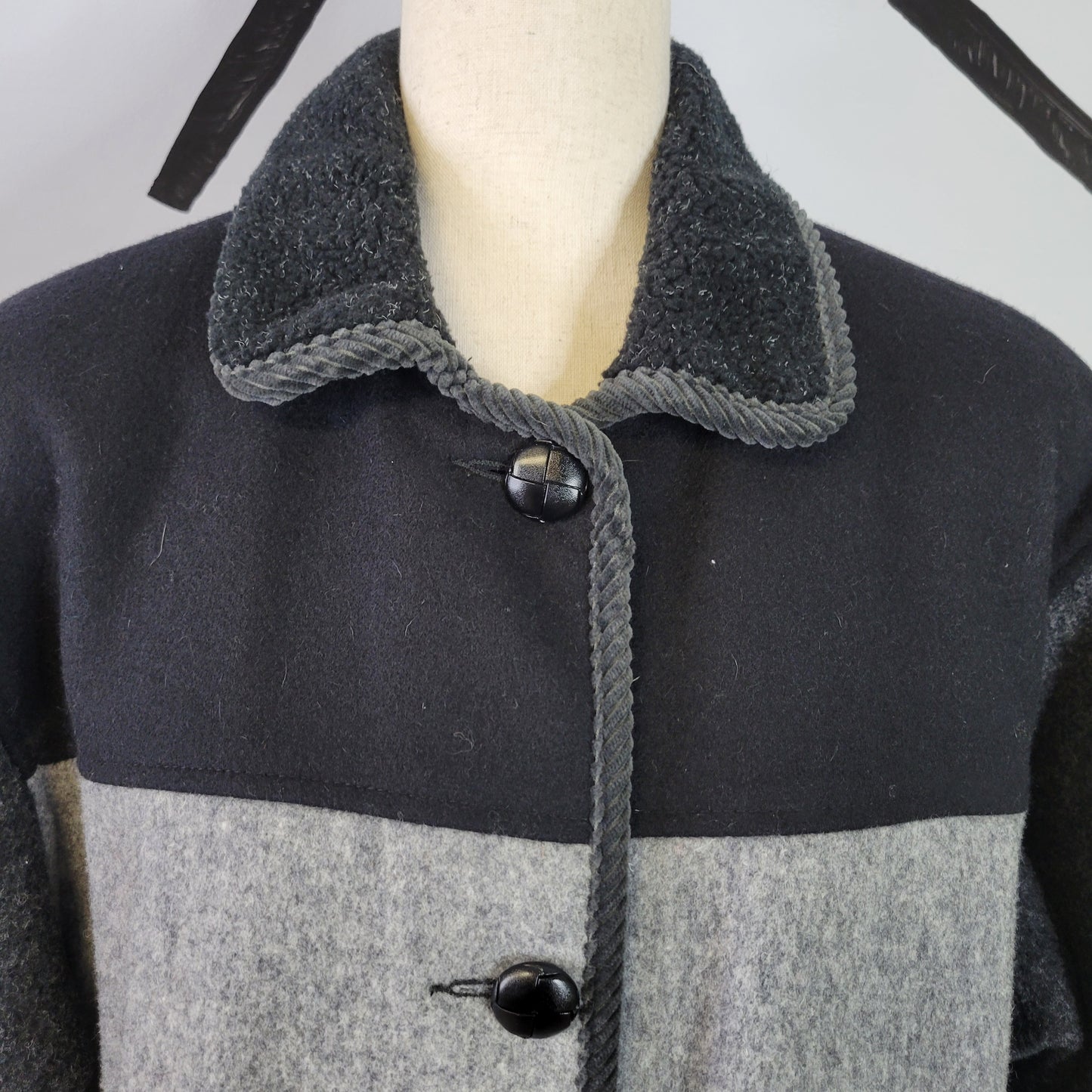 Herman Kay Vintage Heavy Wool Blend Striped Grayscale Coat - Size 12