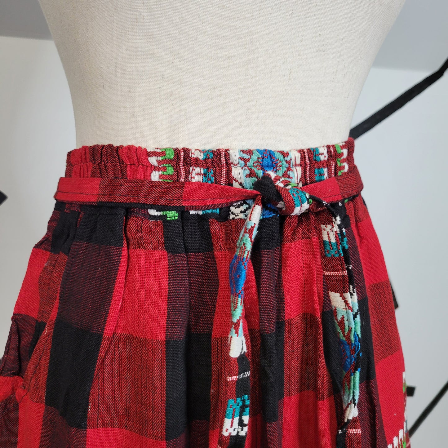 Vintage Plaid Hand Embroidered Southwest Design Skirt - small/medium