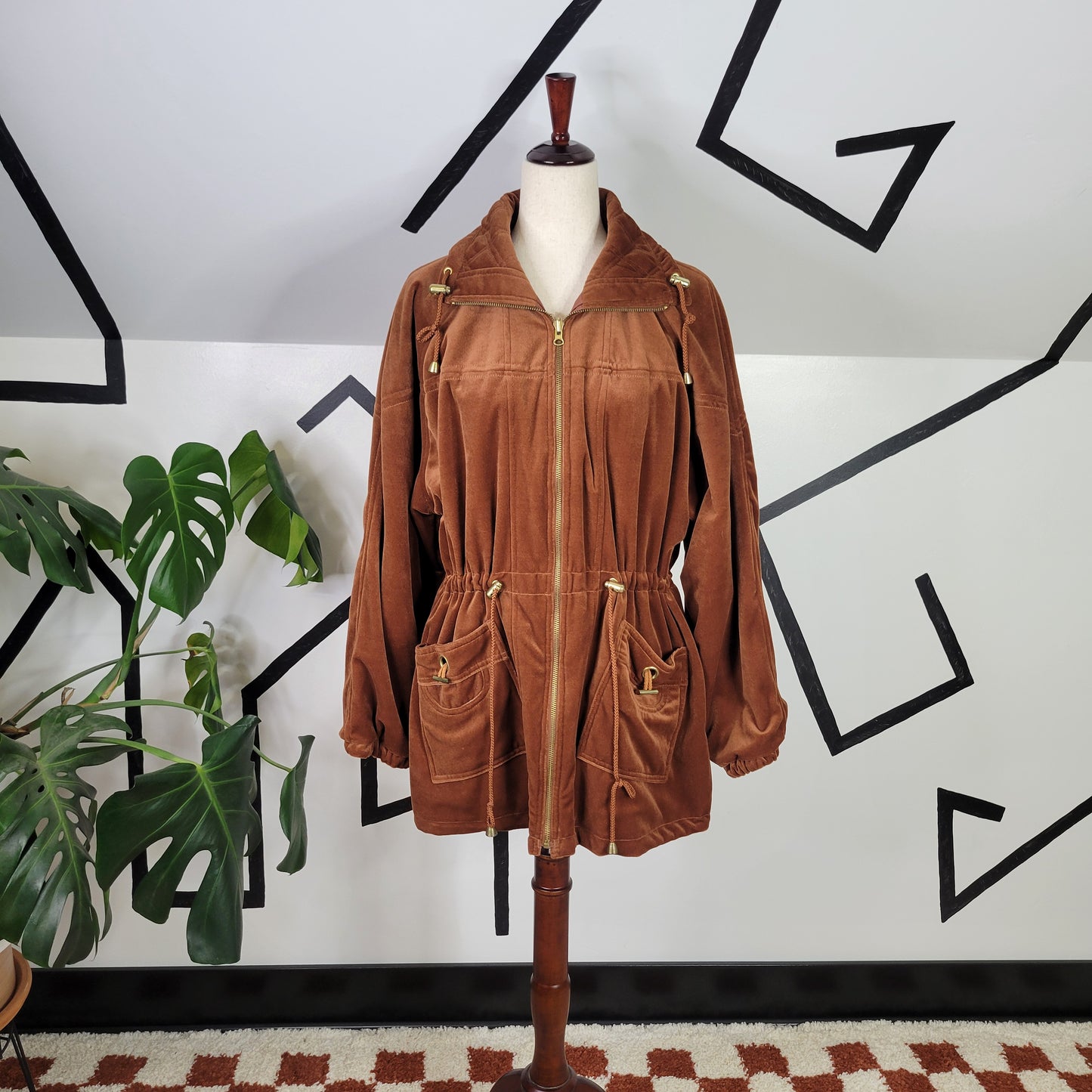 Reversible Vintage Brown Velvet Windbreaker Jacket - Large