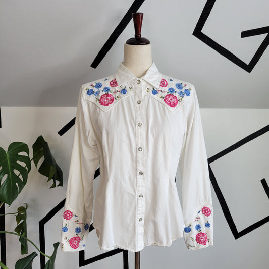 Adobe Rose Vintage Floral Embroidered Western Shirt - XL