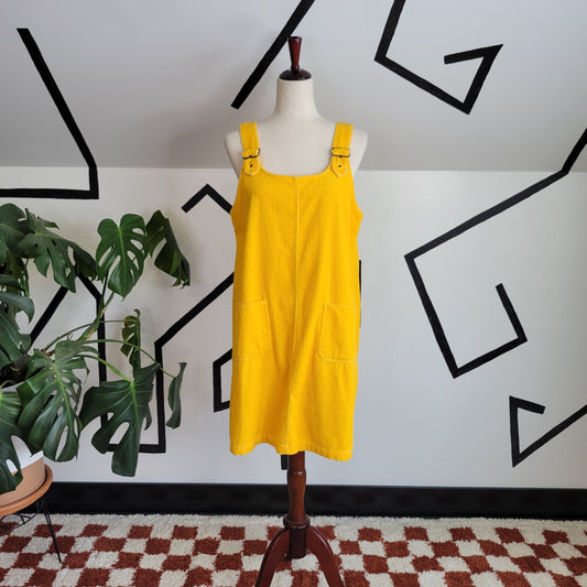 Christopher & Banks Vintage 80s Yellow Corduroy Jumper Dress - medium