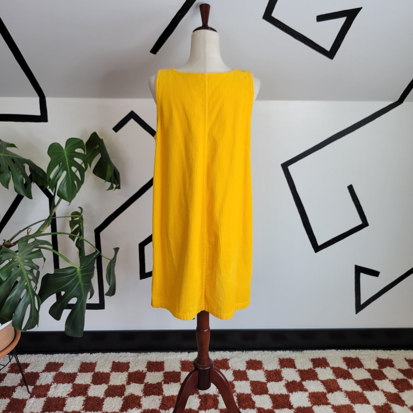 Christopher & Banks Vintage 80s Yellow Corduroy Jumper Dress - medium