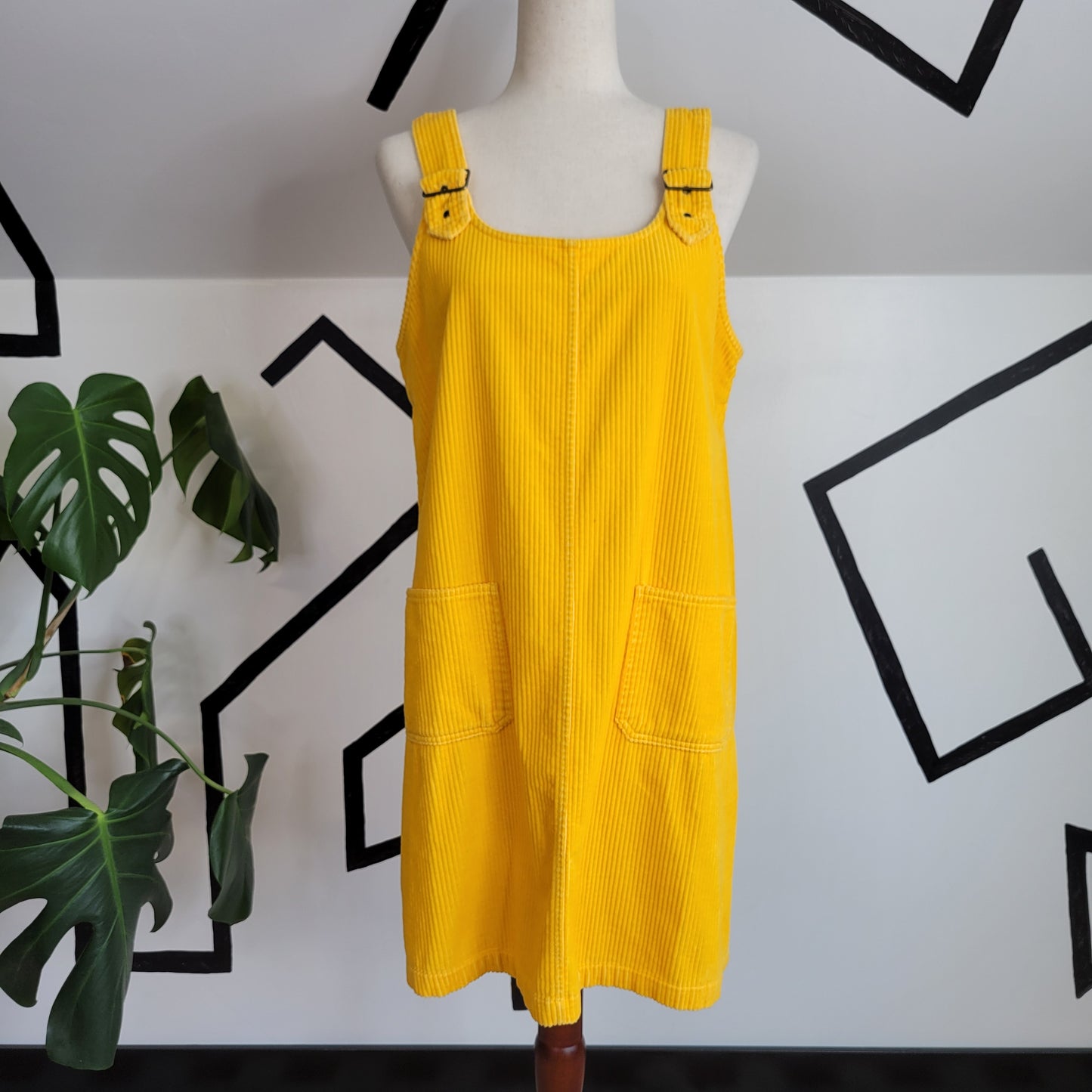 Christopher & Banks Vintage 80s Yellow Corduroy Jumper Dress - medium