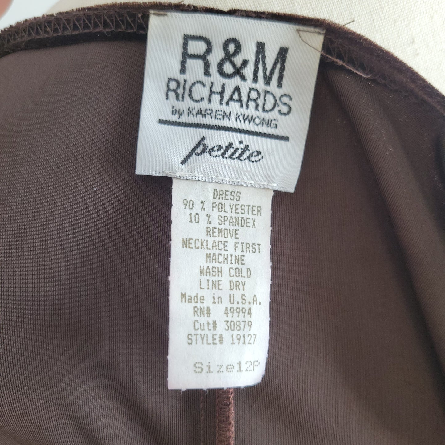 R&M Richards Vintage Brown Velvet Dress - size 12