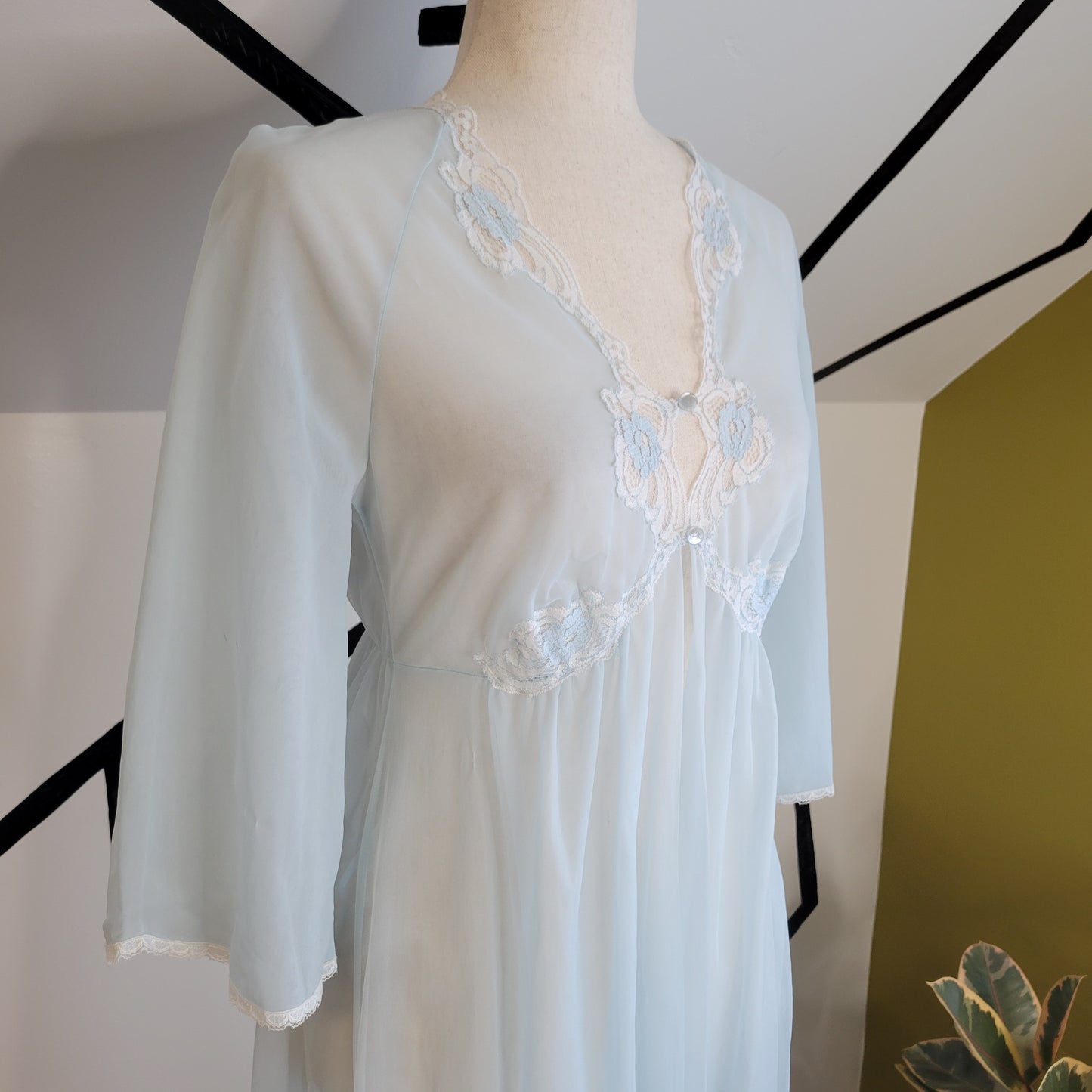 Kayser Vintage 60s Light Blue Center Button Duster Night Gown - Small