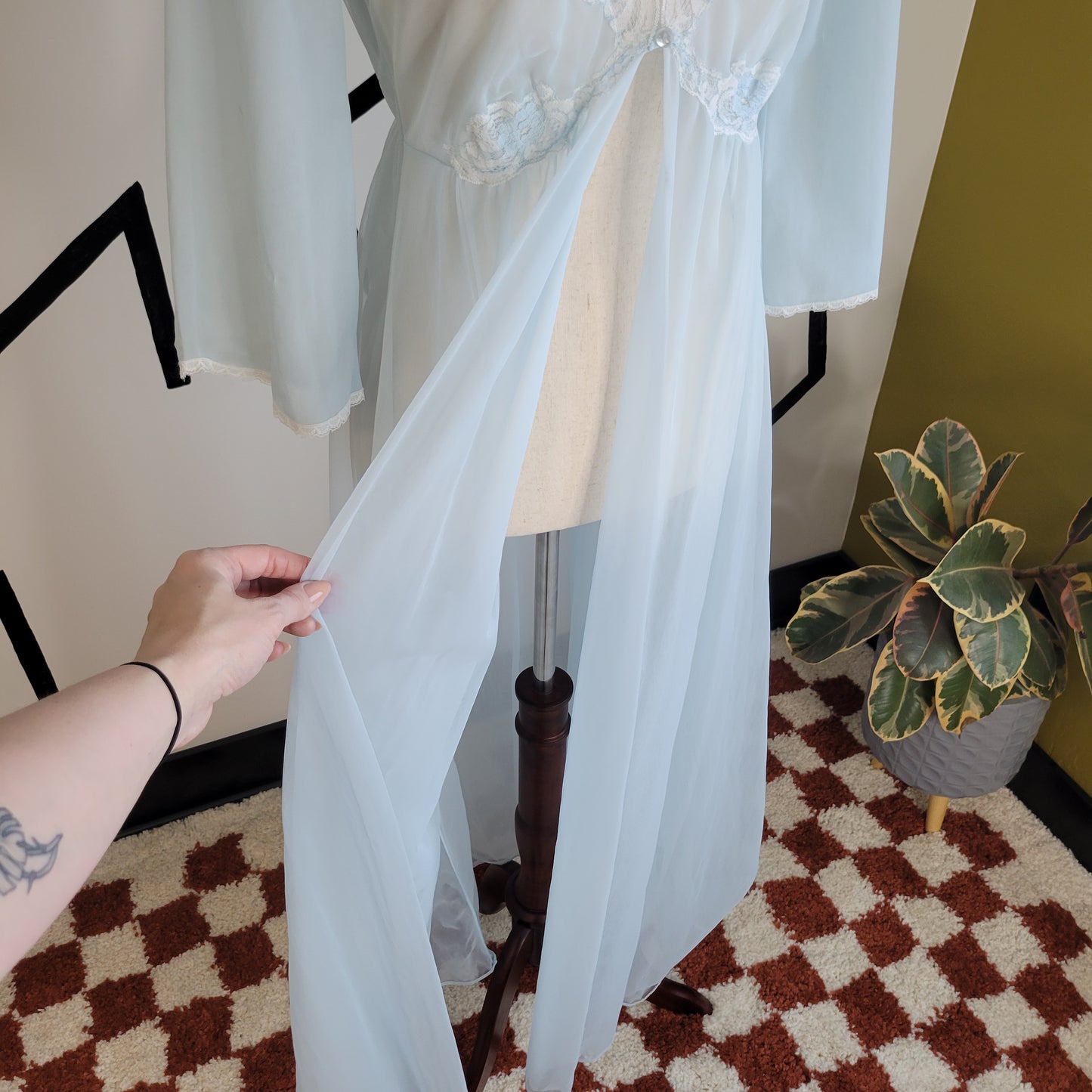 Kayser Vintage 60s Light Blue Center Button Duster Night Gown - Small