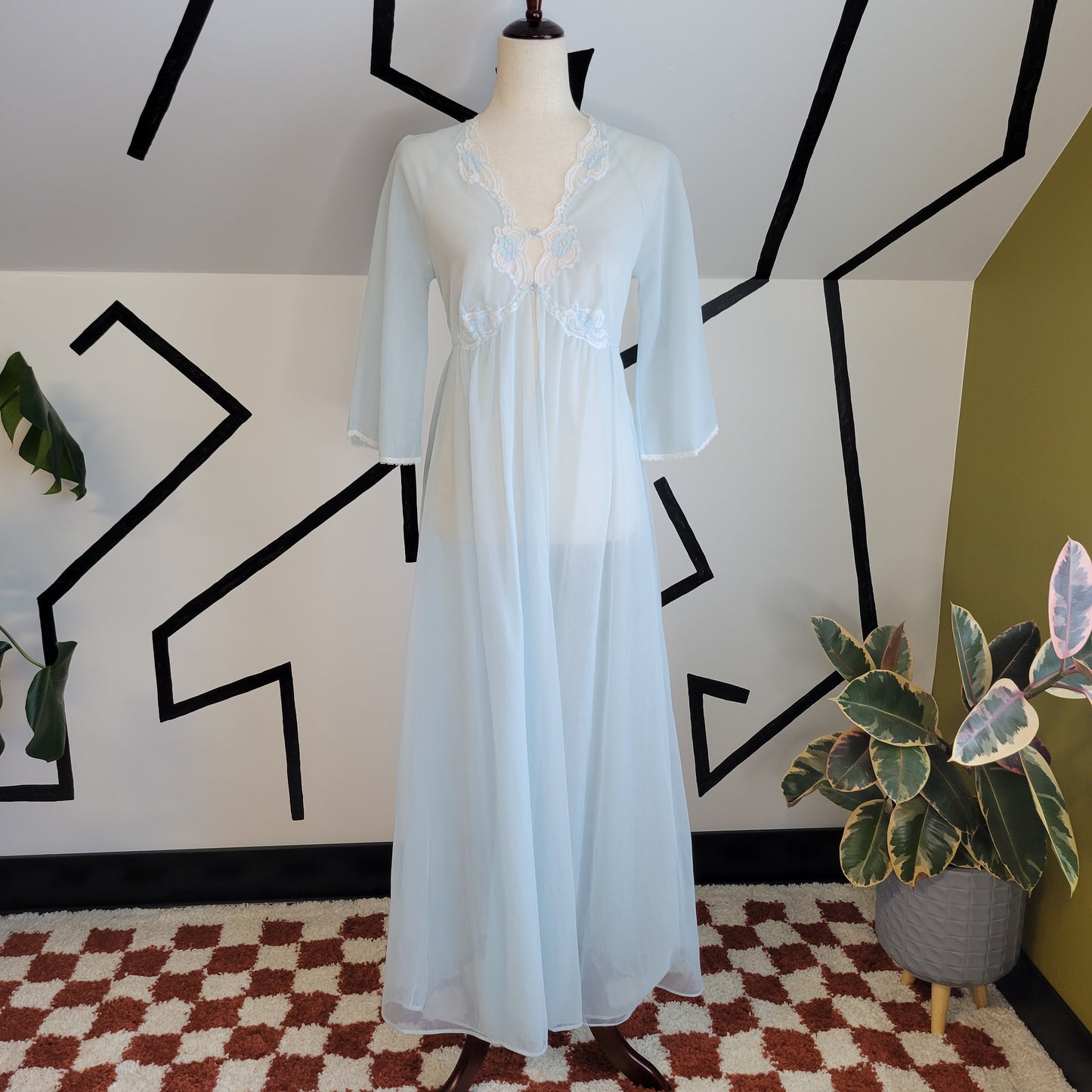 Kayser Vintage 60s Light Blue Center Button Duster Night Gown - Small