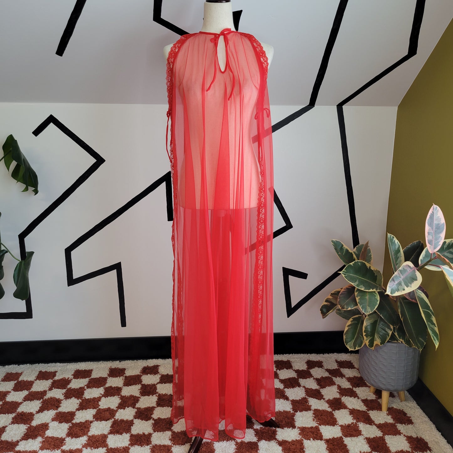 Frederick's of Hollywood Sheer Nylon Red Open Side Dress - OS