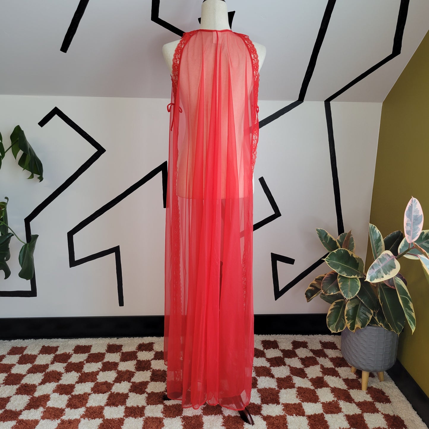 Frederick's of Hollywood Sheer Nylon Red Open Side Dress - OS