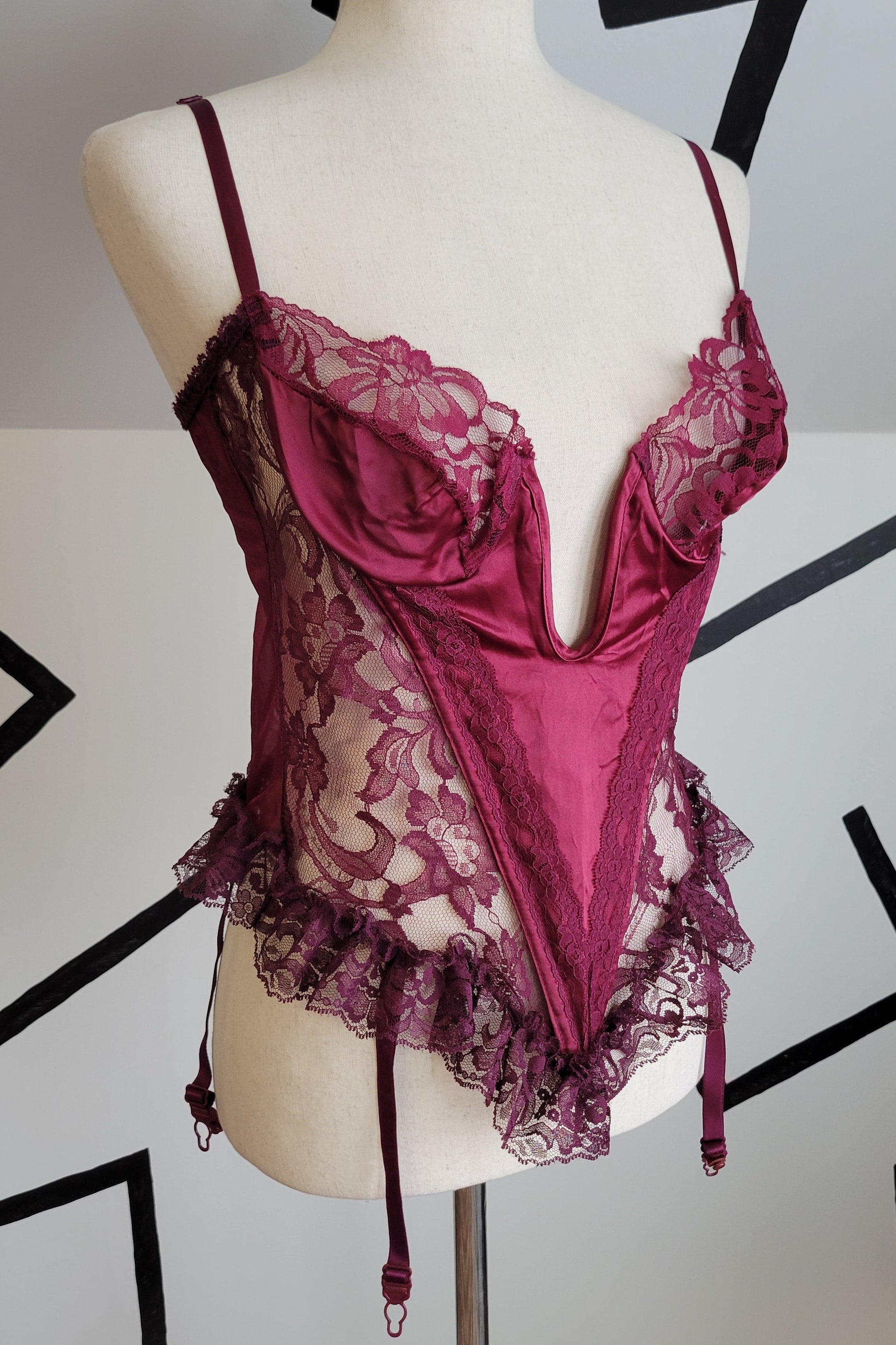 Faris Vintage 80s Corseted Bustier with Garter Straps - Large Valley Made Studio LLC Faris Vintage 80s Corseted Bustier with Garter Straps - Large Valley Made Studio LLC