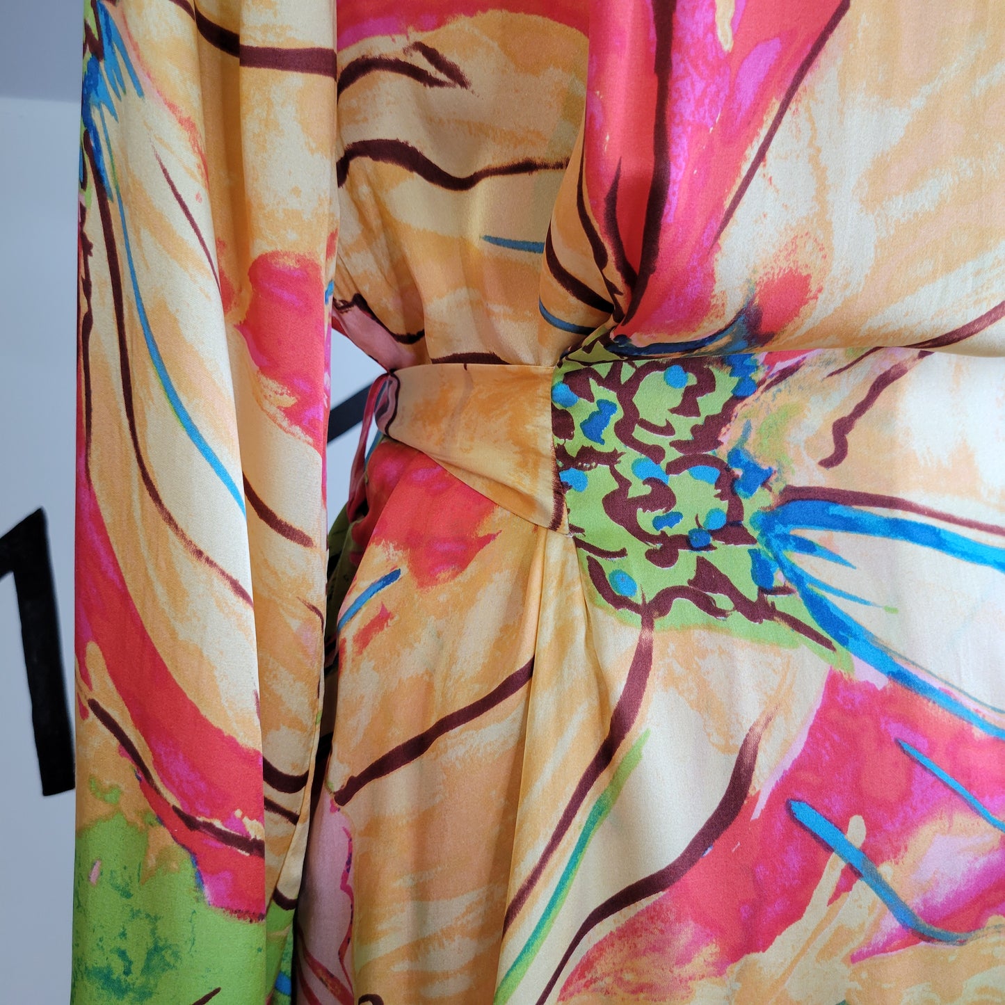 WinterSilks Floral Print Slip Dress and Robe Two Piece Set - Large