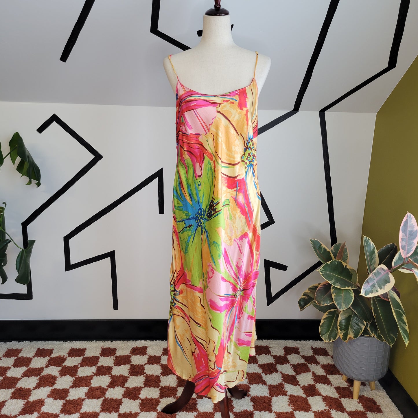 WinterSilks Floral Print Slip Dress and Robe Two Piece Set - Large