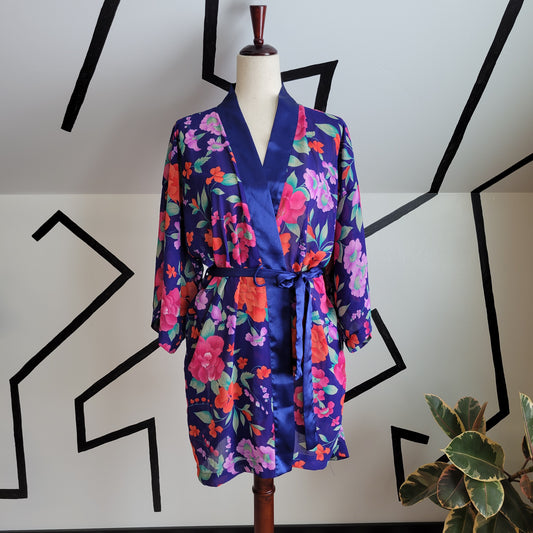 Victoria Secret Vintage Gold Label Navy Floral Robe - up to Large