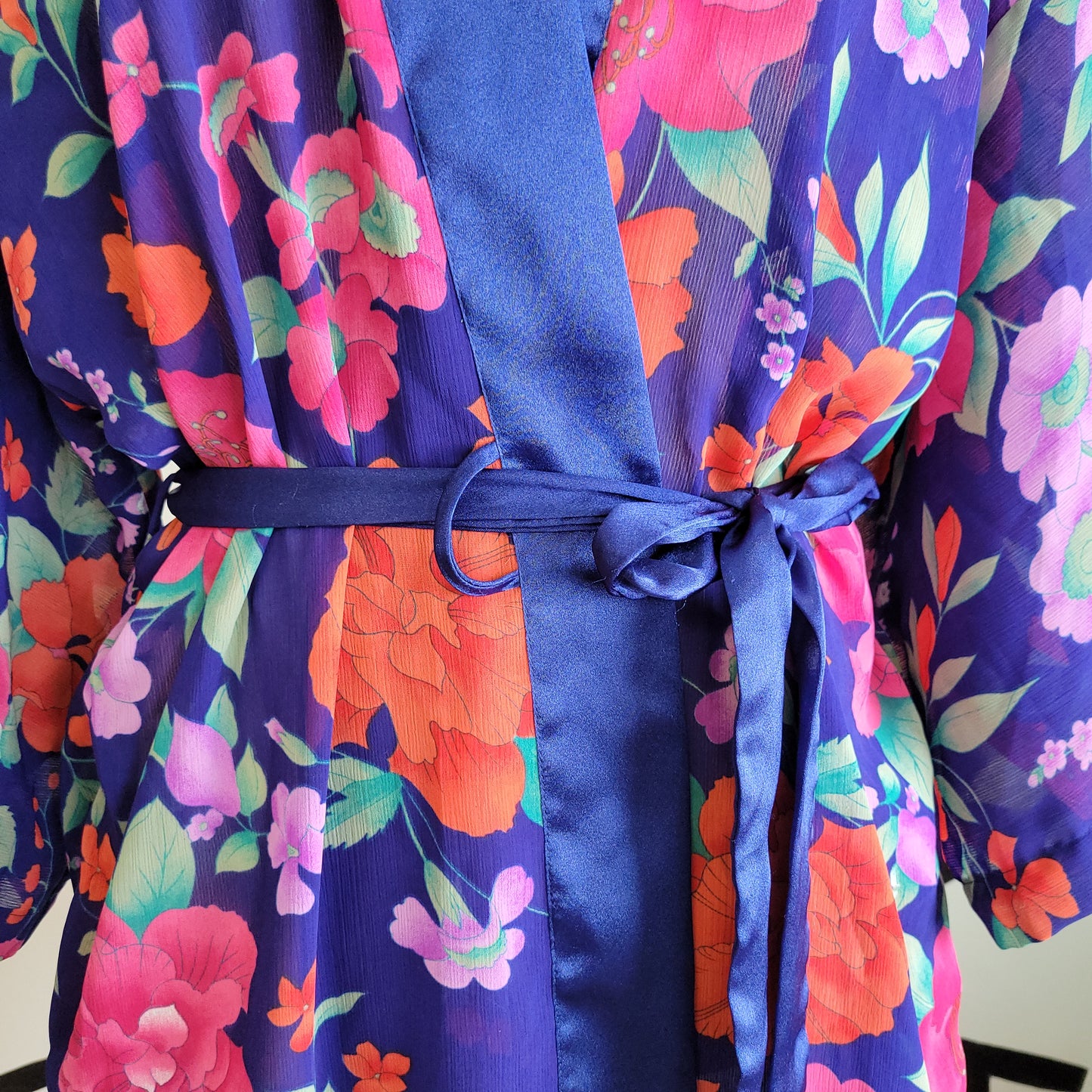 Victoria Secret Vintage Gold Label Navy Floral Robe - up to Large