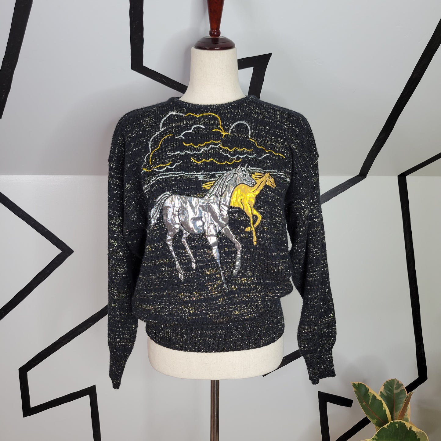 Pioneer Wear Metallic Horse Applique Vintage Sweater - medium