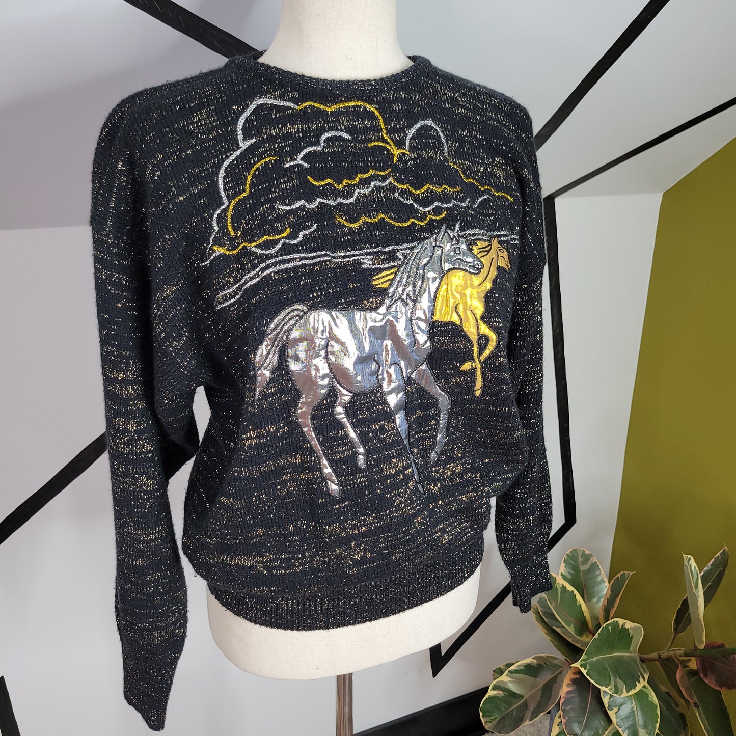 Pioneer Wear Metallic Horse Applique Vintage Sweater - medium